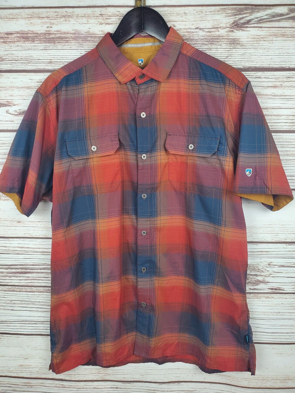 Kuhl Mens Large Plaid Response Short Sleeve Button Down UPF 30 Shirt